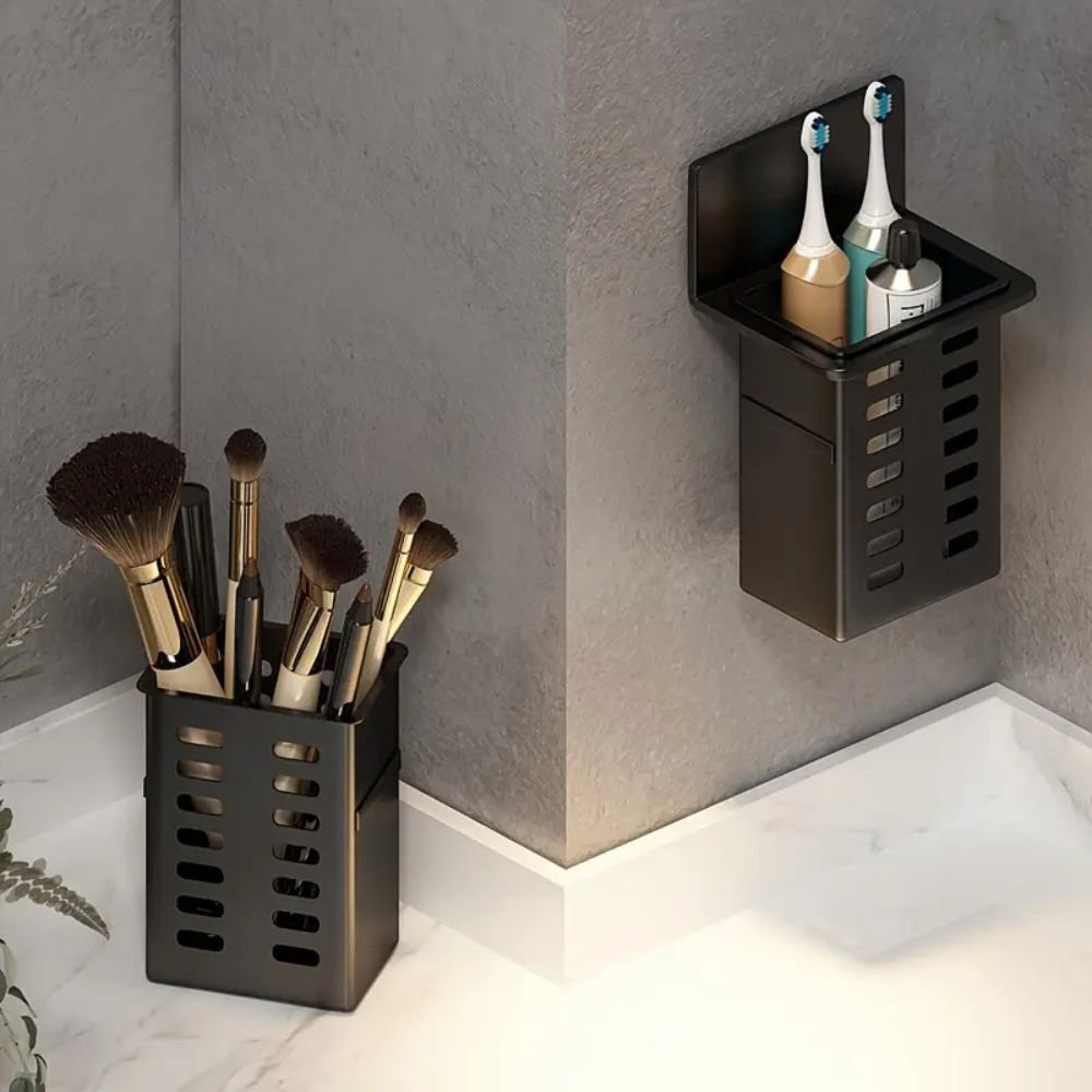 Modern Wall-Mounted Bathroom Organizer – Minimalist Home Storage & Decor