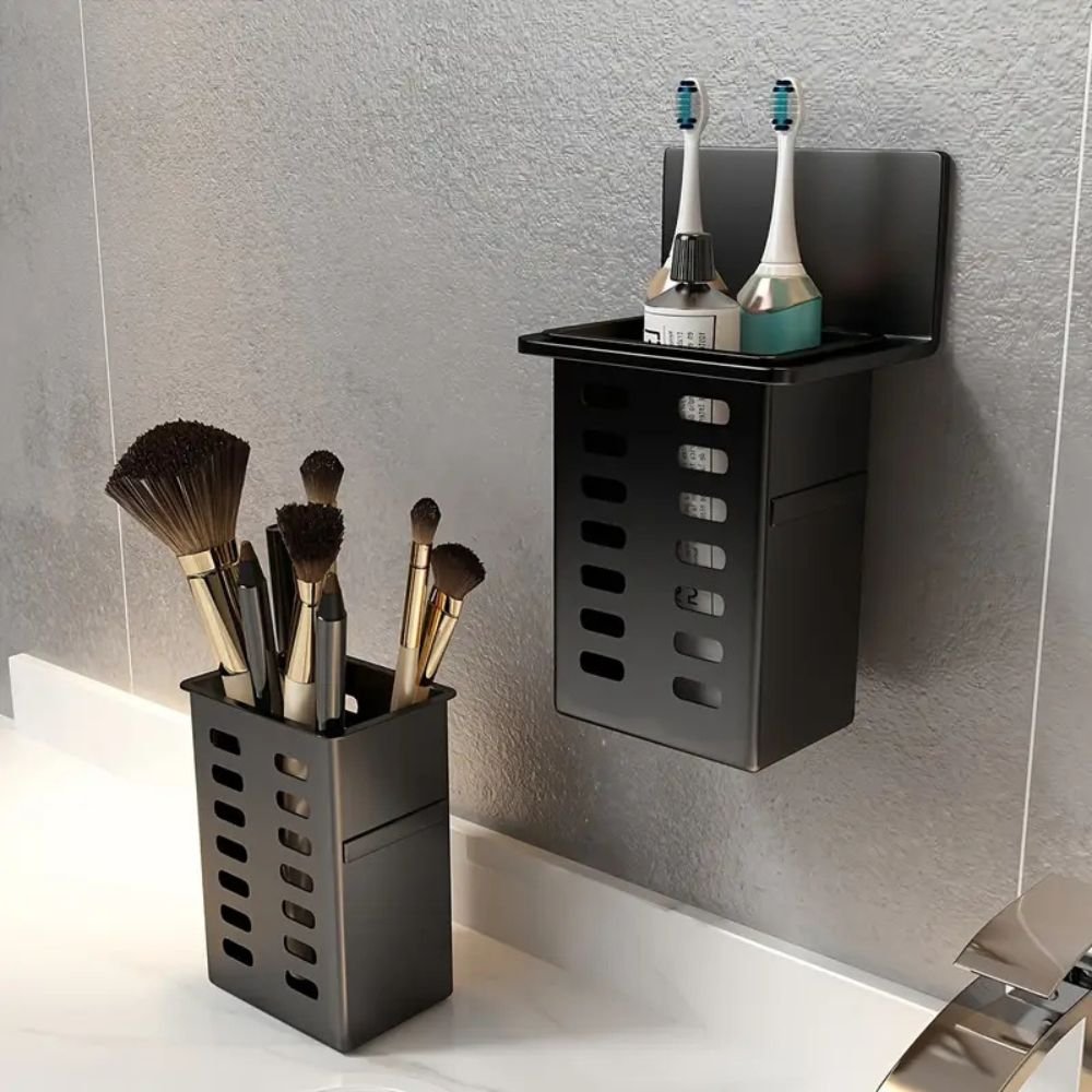 Modern Wall-Mounted Bathroom Organizer – Minimalist Home Storage & Decor