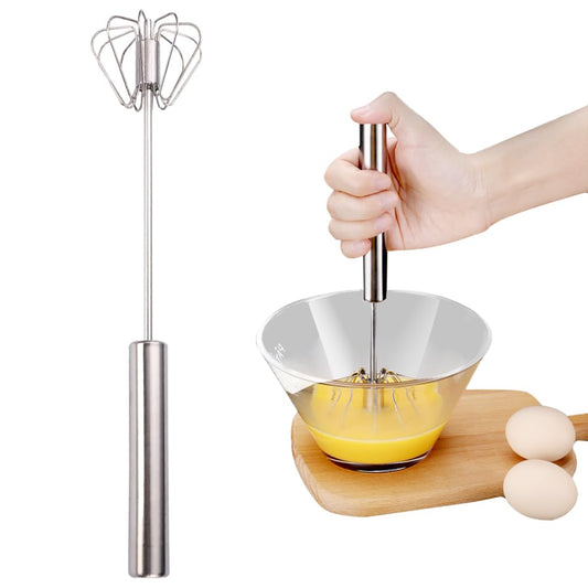 Semi-Automatic Kitchen Whisk – Stainless Steel Hand Push Rotary Blender (14 in)