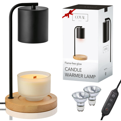 Black Wood Electric Candle Warmer — Minimalist Home Decor with Timer & Dimmer
